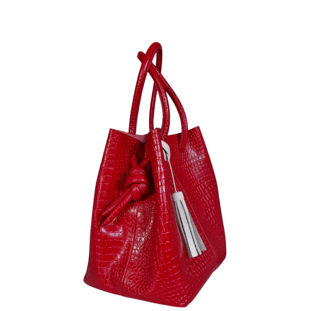 Bolso en cuero mujer reptil rojo