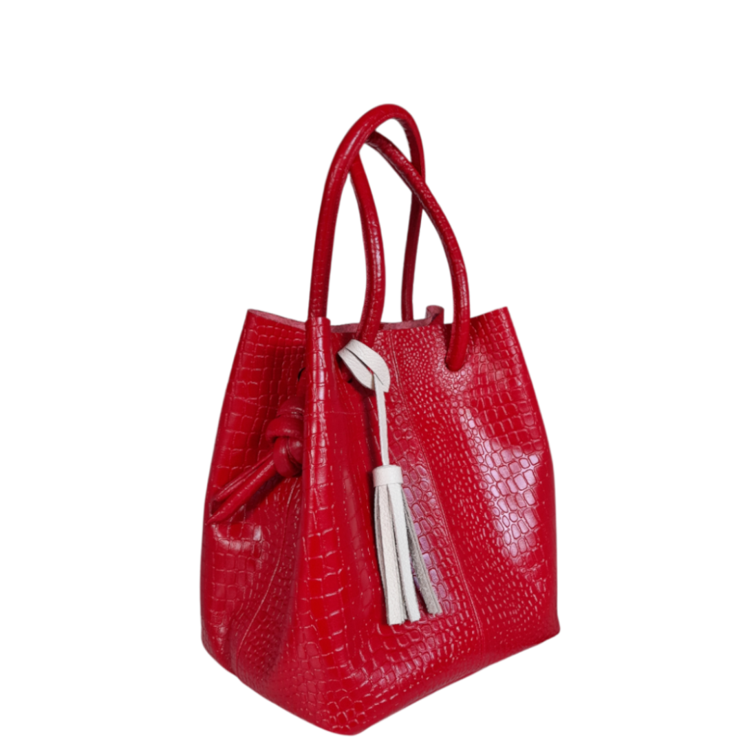 Bolso en cuero reptil rojo