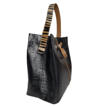 Bolso en cuero para mujer Lucy Reptil negro