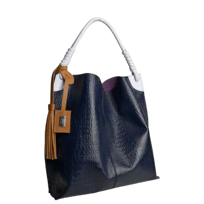 Bolso en cuero para mujer Fernanda reptil azul oscuro