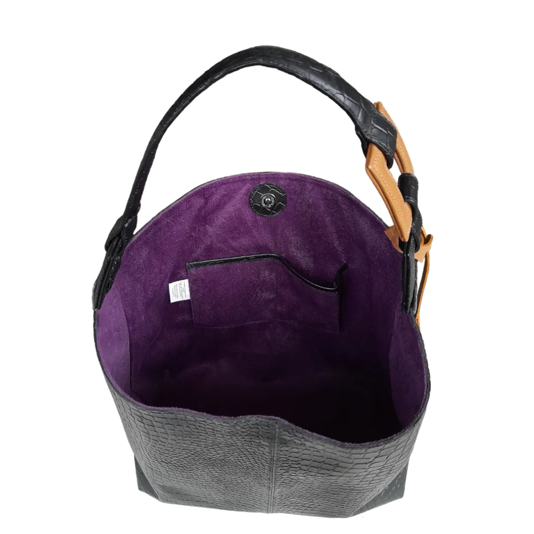 Bolso en cuero para mujer Valentina reptil negro con miel