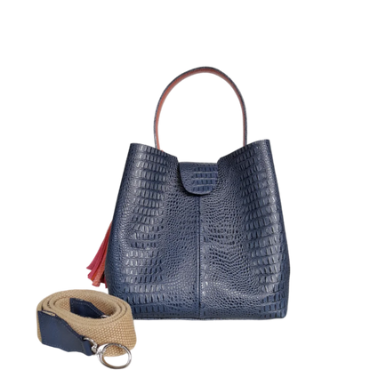 Bolso pequeño en cuero para mujer Lucia lagarto azul oscuro