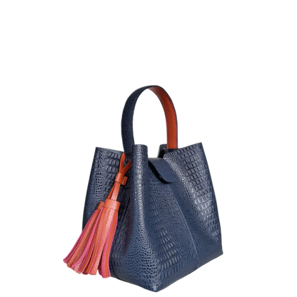 Bolso pequeño en cuero para mujer Lucia lagarto azul oscuro