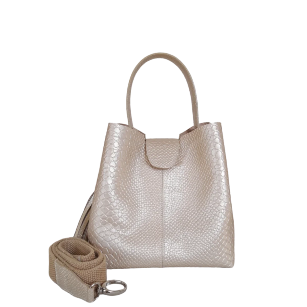 Bolso pequeño en cuero para mujer Lucia anaconda oro peltre