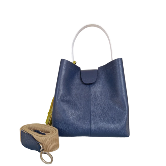 Bolso pequeño en cuero para mujer Lucia azul oscuro