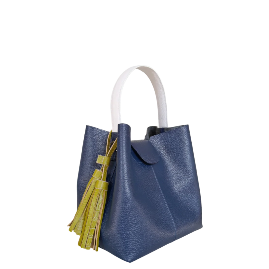 Bolso pequeño en cuero para mujer Lucia azul oscuro