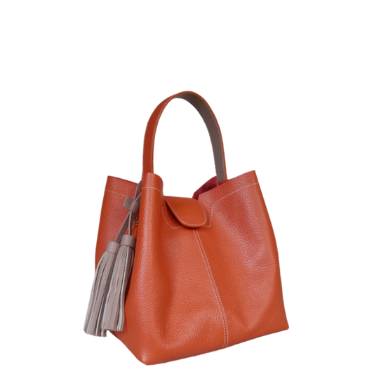 Bolso en cuero para mujer ref. 3307 color jengibre vista lateral