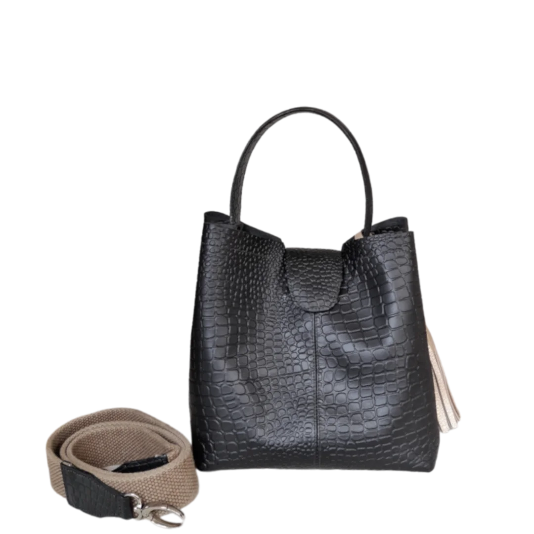 Bolso en cuero para mujer Lucia reptil negro ZUHA – ZUHA USA