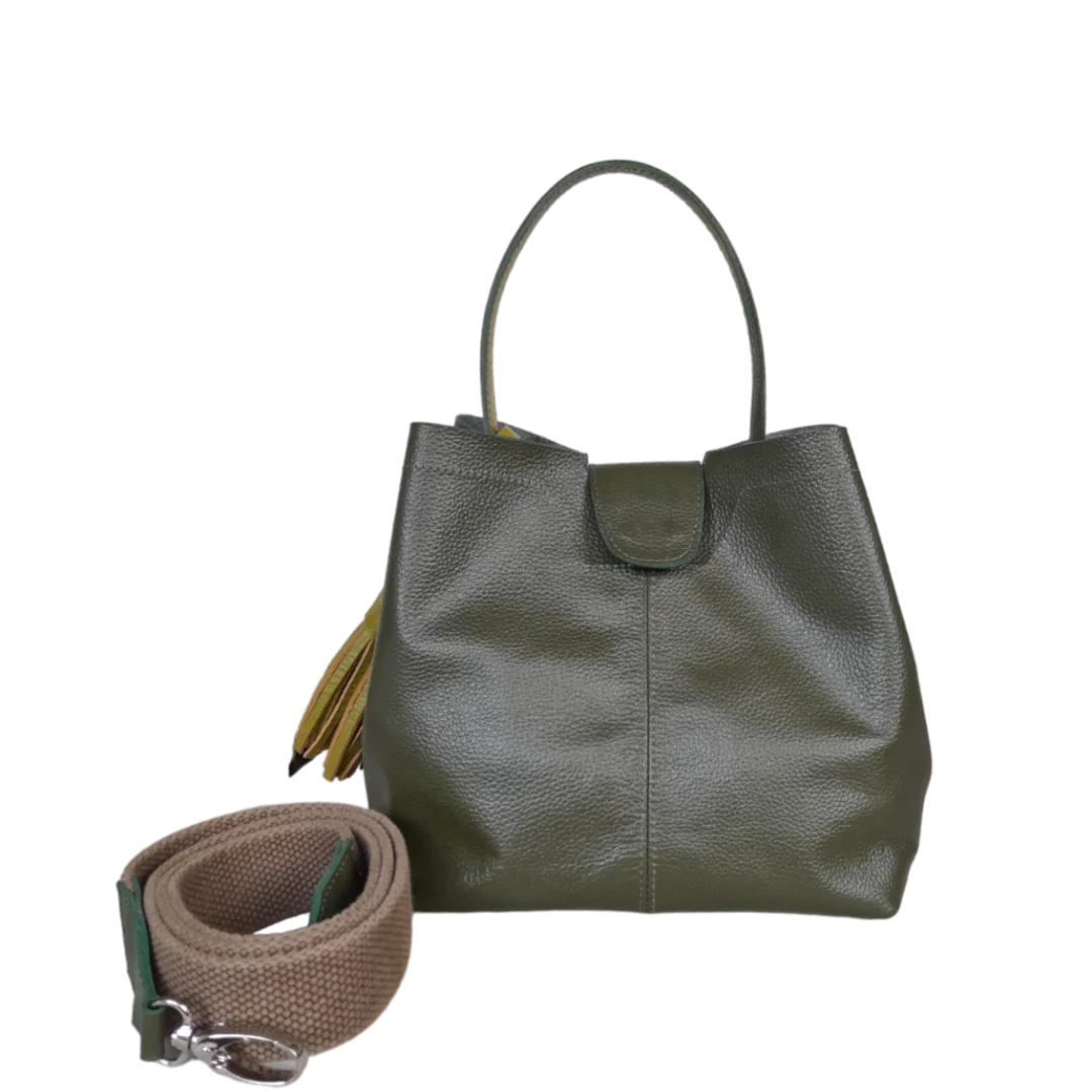 Bolso pequeño en cuero para mujer Lucia verde aceituna