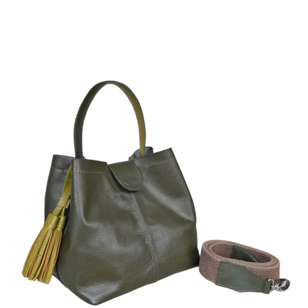 Bolso pequeño en cuero para mujer Lucia verde aceituna