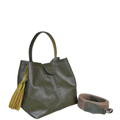 Bolso pequeño en cuero para mujer Lucia verde aceituna