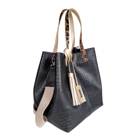 Bolso en  cuero para mujer Giulia Reptil negro