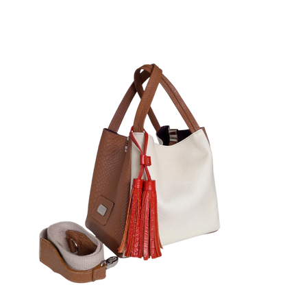 Bolso pequeño en cuero para mujer Agnes reptil miel x talco