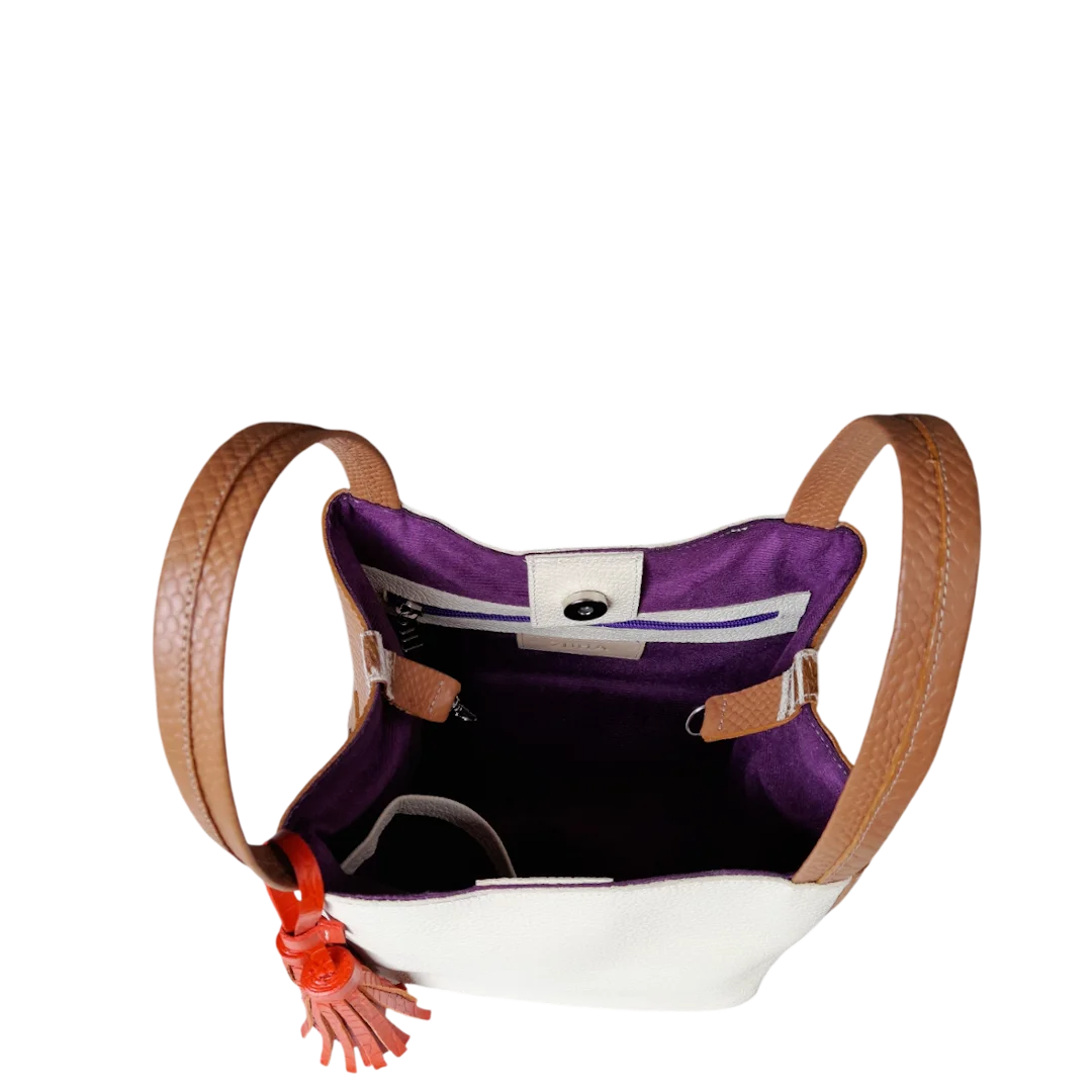 Bolso pequeño en cuero para mujer Agnes reptil miel x talco