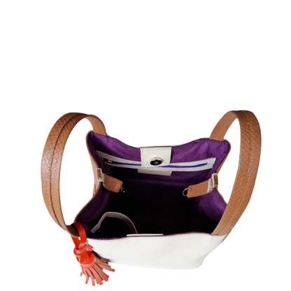 Bolso pequeño en cuero para mujer Agnes reptil miel x talco