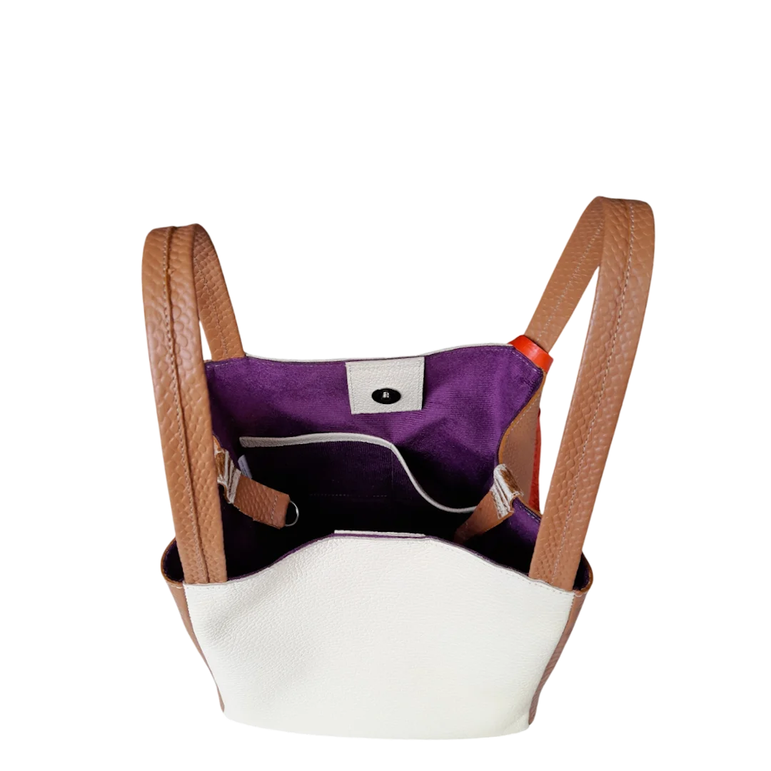 Bolso pequeño en cuero para mujer Agnes reptil miel x talco