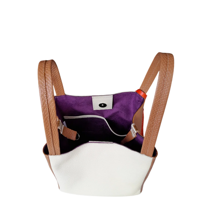 Bolso pequeño en cuero para mujer Agnes reptil miel x talco