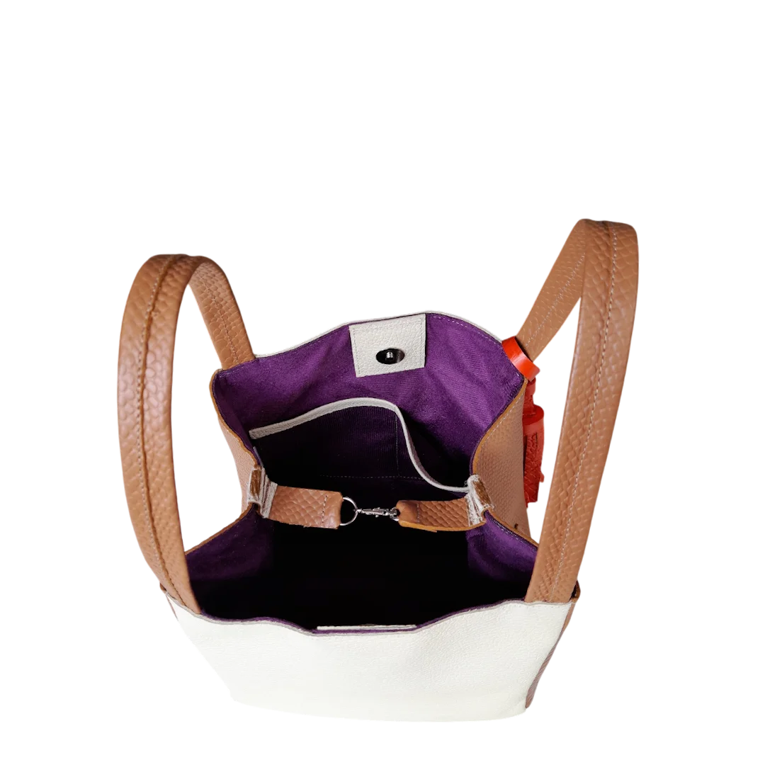 Bolso pequeño en cuero para mujer Agnes reptil miel x talco