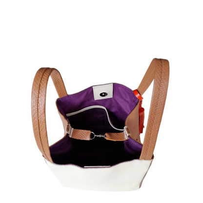 Bolso pequeño en cuero para mujer Agnes reptil miel x talco