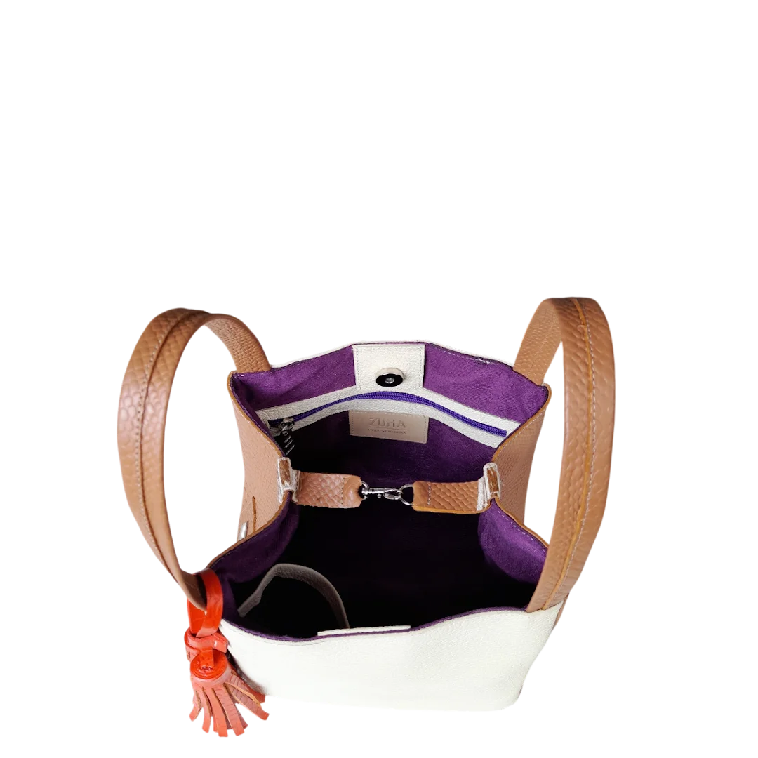 Bolso pequeño en cuero para mujer Agnes reptil miel x talco