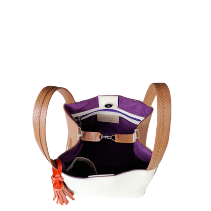 Bolso pequeño en cuero para mujer Agnes reptil miel x talco