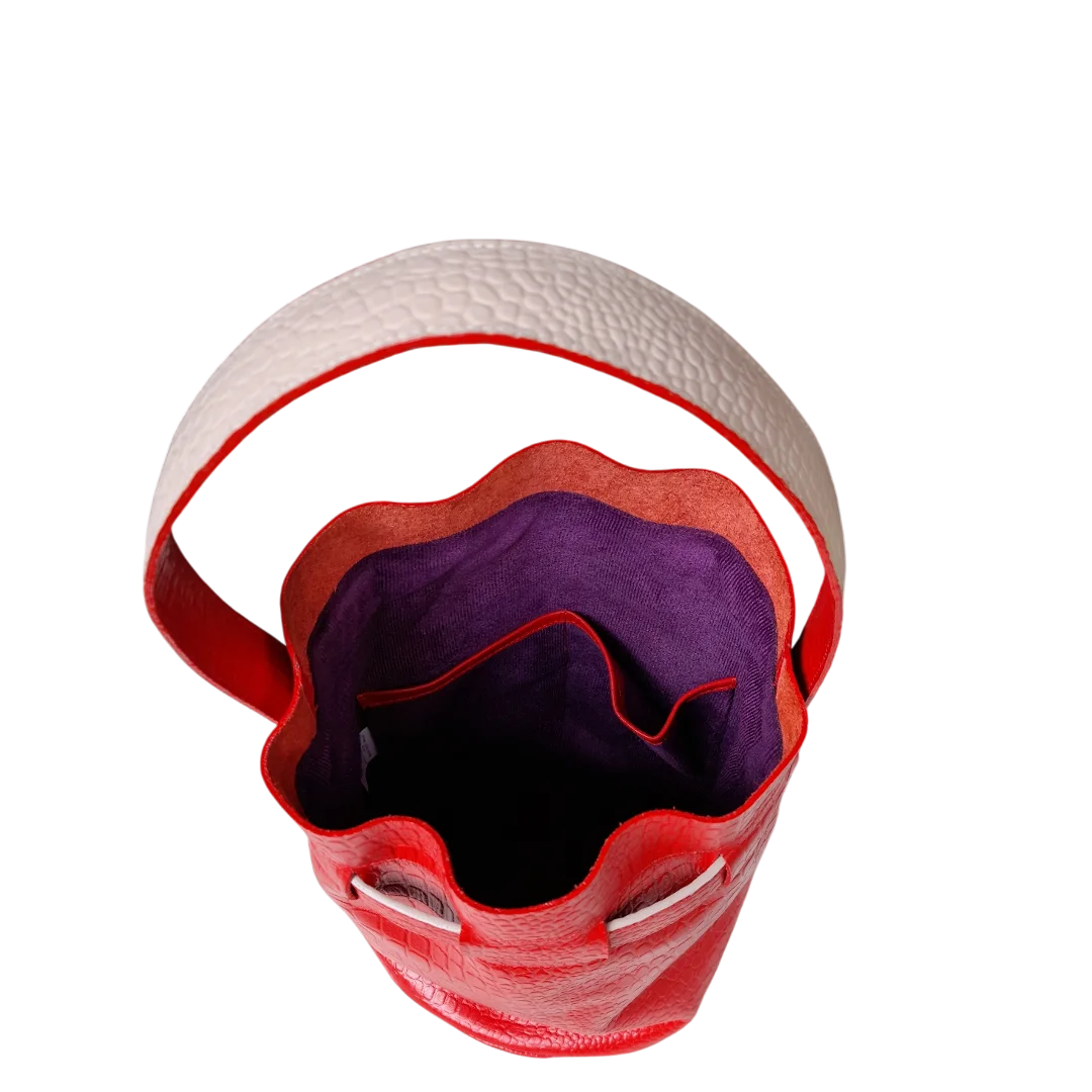 Bolso en cuero para mujer mediano Annete reptil rojo